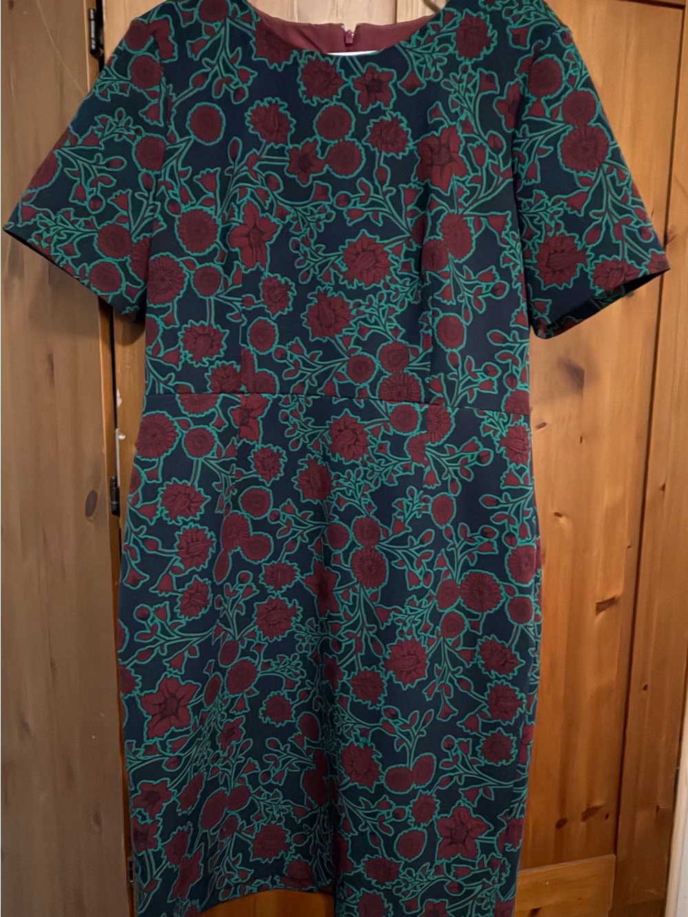 J Crew Floral Sheath Dress in Teal and Burgundy - Women